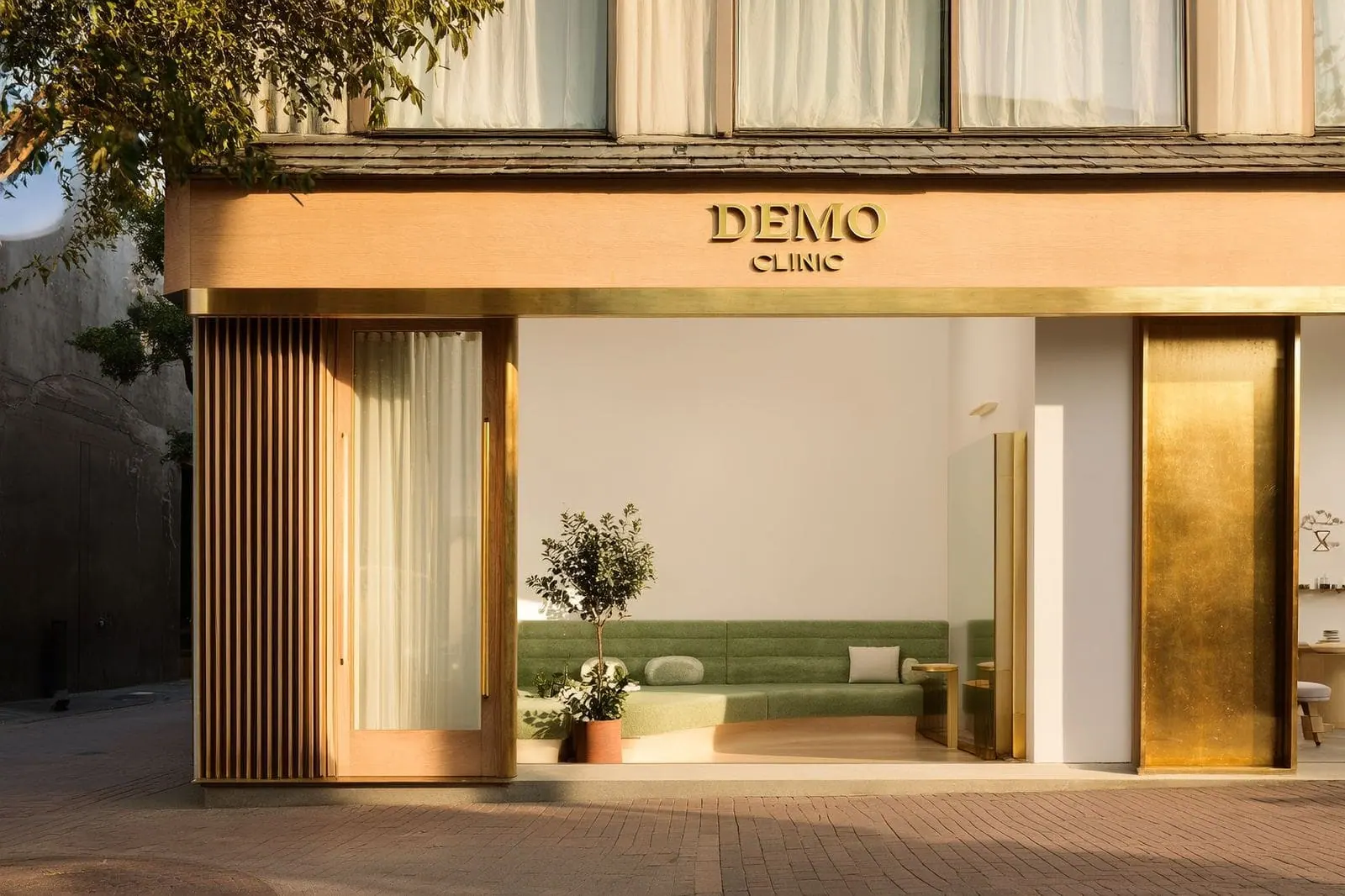 The calm, light oak reception area at Demo Clinic